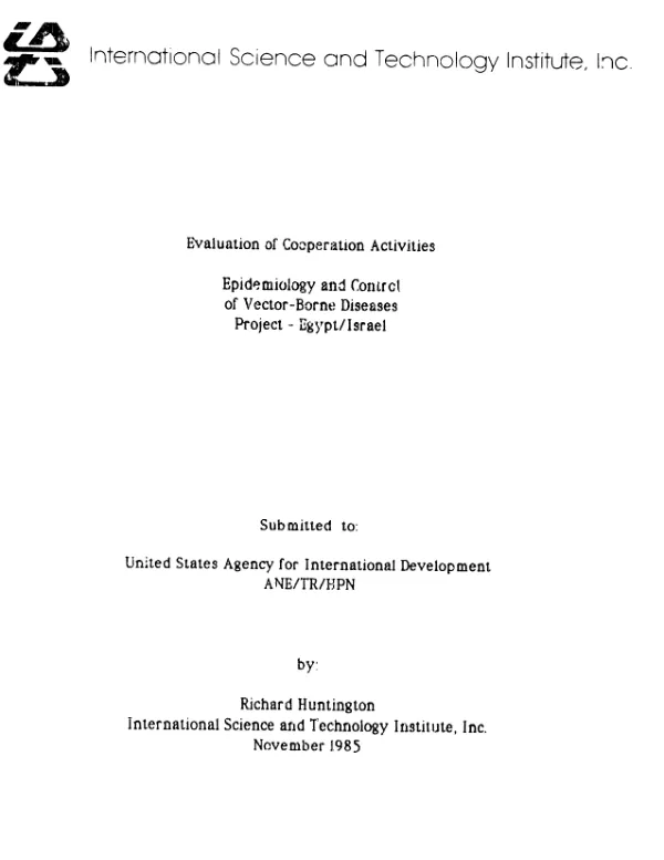 Evaluation of cooperation activities : epidemiology and control of vector-borne diseases project -- Egypt/Israel