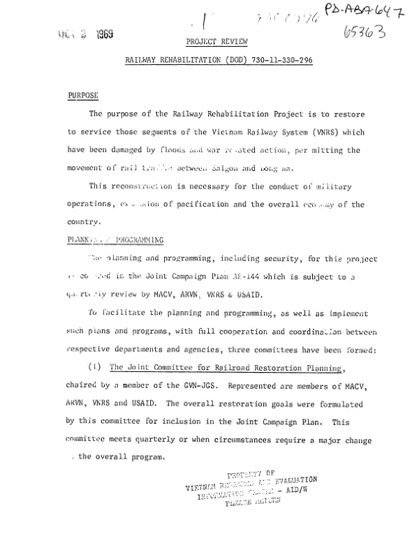 Project review : railway rehabilitation (DOD) 730-11-330-296