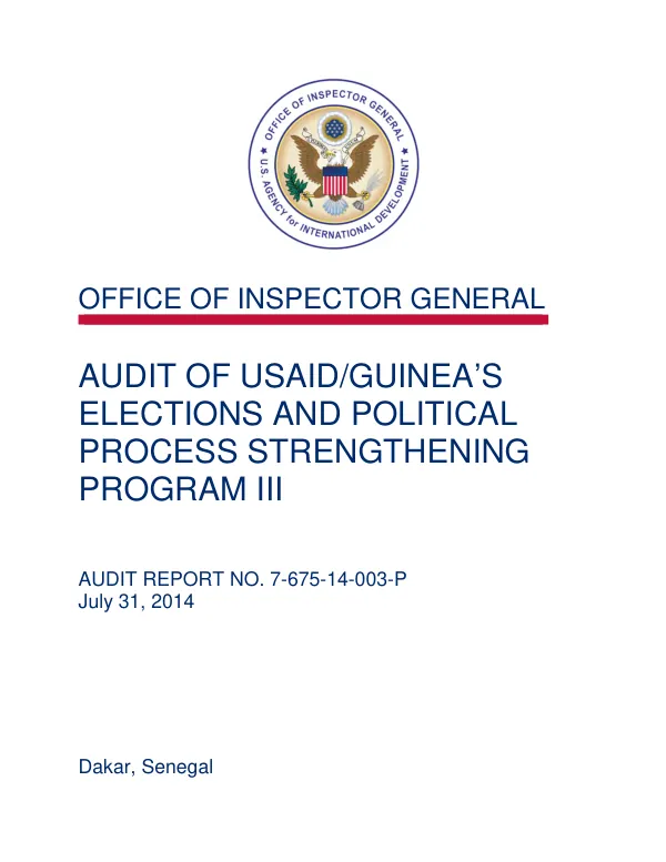 Audit of USAID/Guinea"s elections and political process strengthening program III