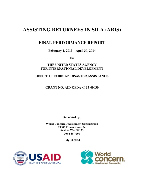 Assisting returnees in Sila (ARIS) : final performance report : February 1, 2013 – April 30, 2014