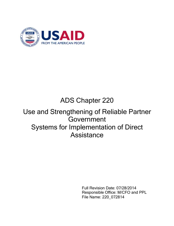 ADS chapter 220 : use and strengthening of reliable partner government systems for implementation of direct assistance