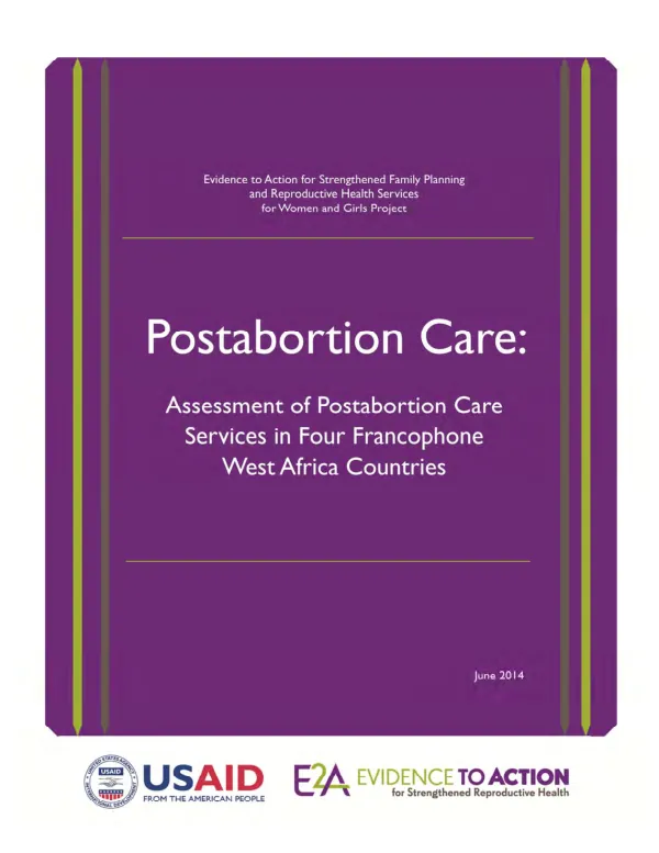 Postabortion care : assessment of postabortion care services in four Francophone West Africa countries