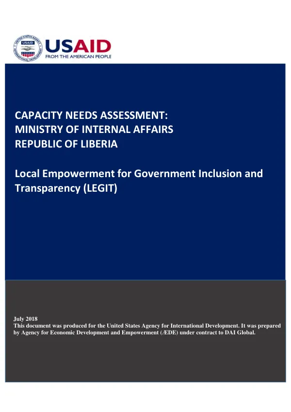 Capacity needs assessment : Ministry of Internal Affairs Republic of Liberia