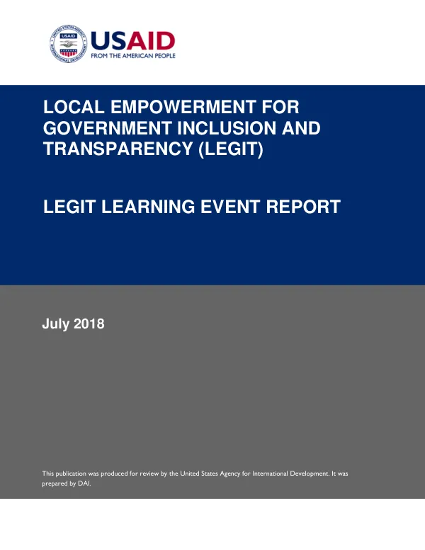 LOCAL empowerment for government inclusion and transparency (LEGIT) : legit learning event report