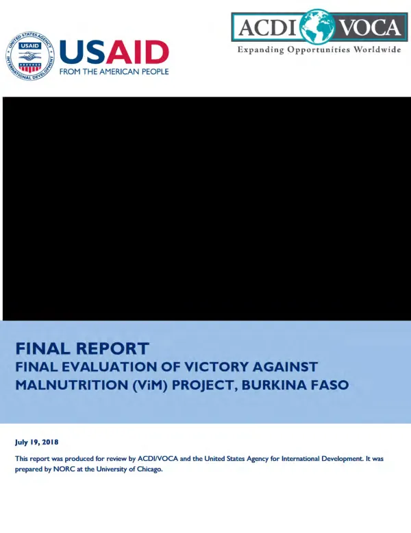 Final report : final evaluation of victory against malnutrition (ViM) project, Burkina Faso