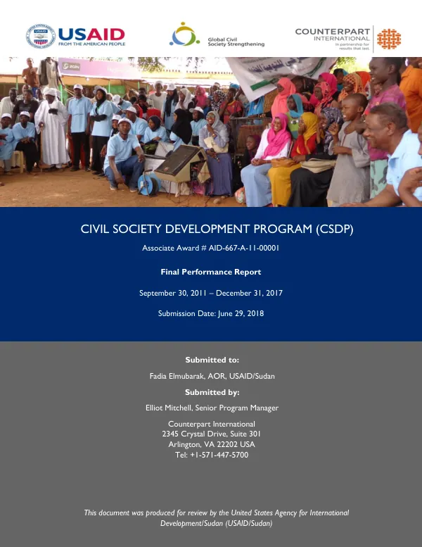 Civil society development program (CSDP) : final performance report, September 30, 2011 - December 31, 2017