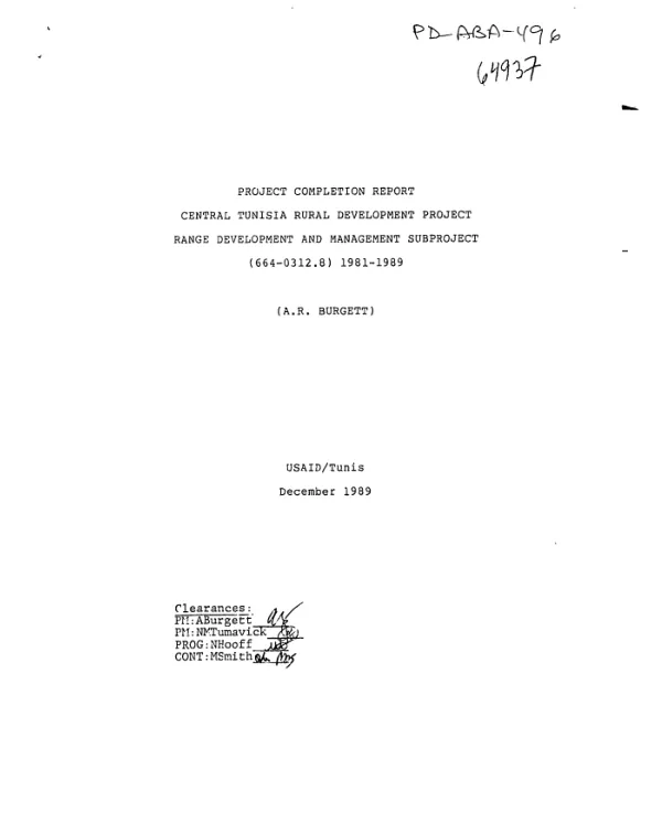 Project completion report : central Tunisia rural development project range development and management subproject (664-0312.8), 1981-1989