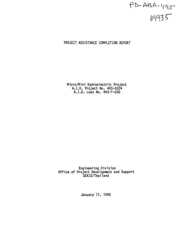 Project assistance completion report : micro/mini hydroelectric project