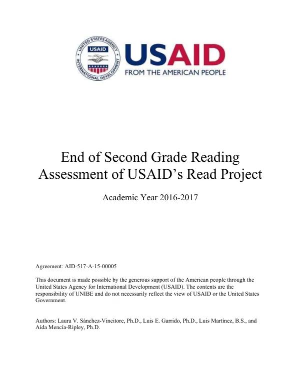 End of Second Grade Reading Assessment of USAID´s Read Project Academic Year 2016-2017