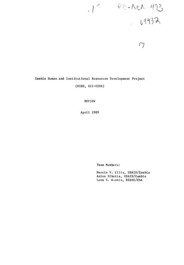 Zambia human and institutional resources development project (HIRD, 611-0206) : review