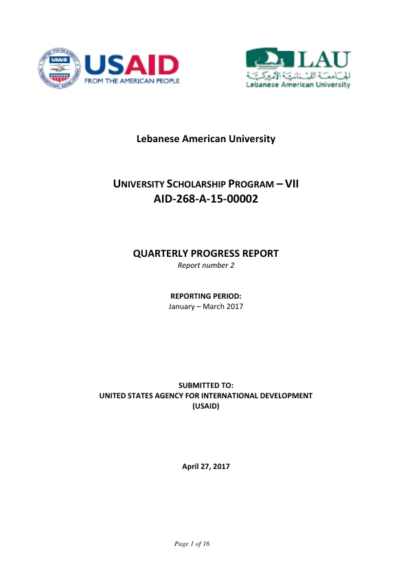UNIVERSITY SCHOLARSHIP PROGRAM – VII AID-268-A-15-00002