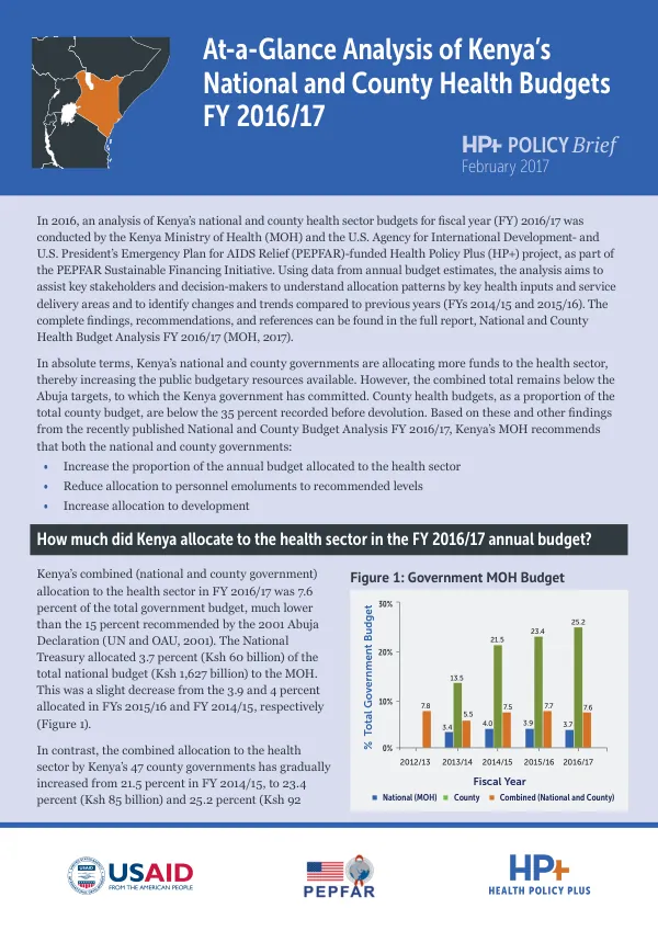 At-a-Glance Analysis of Kenya"s National and County Health Budgets FY 2016/17