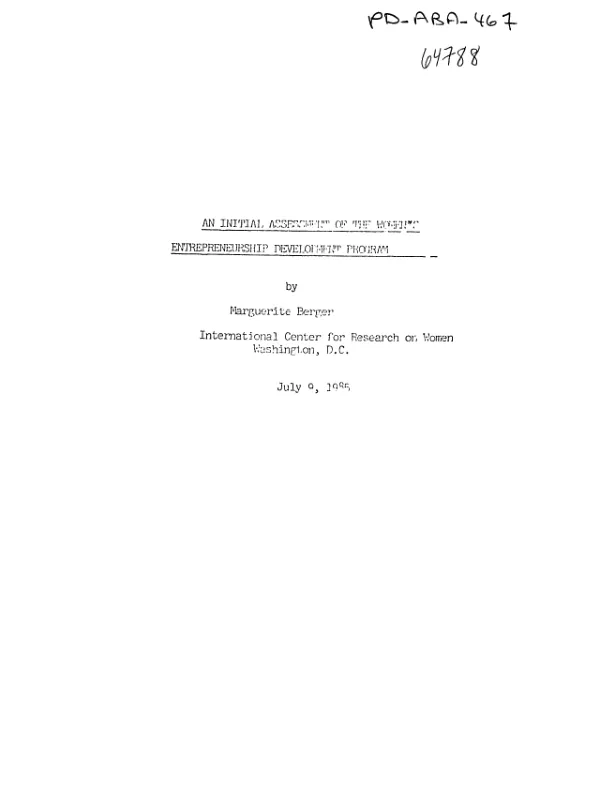 Initial assessment of the women's entrepreneurship development program