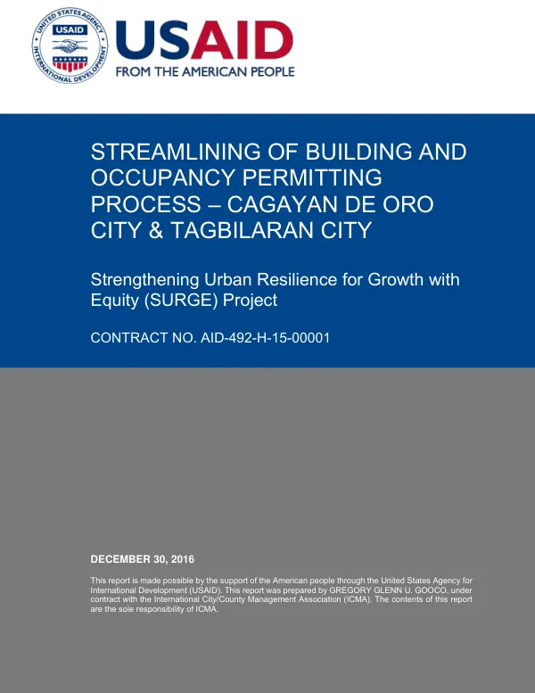 Streamlining of building and occupancy permitting process : Cagayan de Oro City & Tagbilaran City