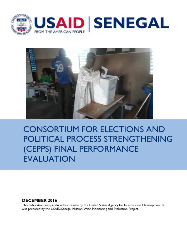 Consortium for elections and political process strengthening (CEPPS) final performance evaluation