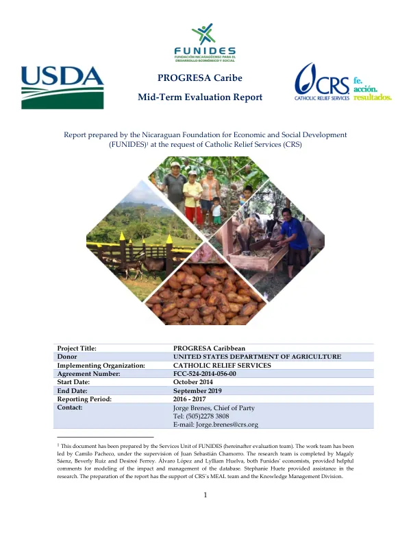 [USDA FY 2014 food for progress] PROGRESA Caribe : mid-term evaluation [Nicaragua]