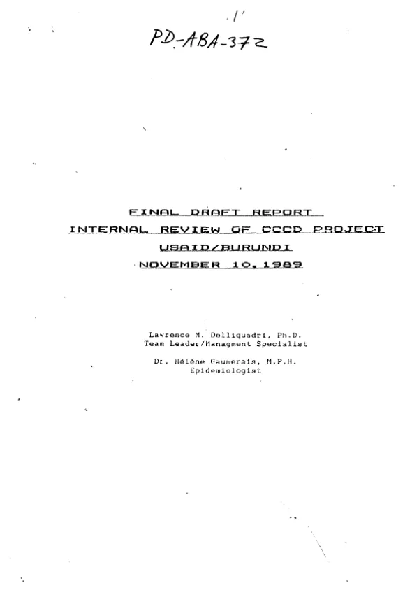 Final draft report : internal review of CCCD project USAID/Burundi