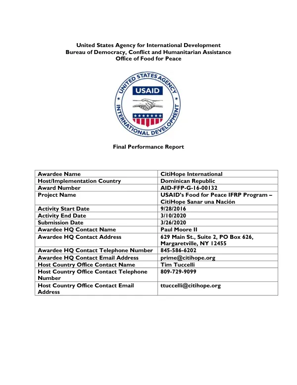 [CitiHope International IFRP Dominican Republic : final performance report]