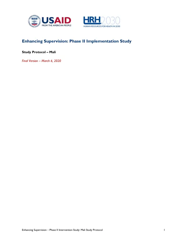 Enhancing supervision : phase II implementation studies : study protocol - Mali
