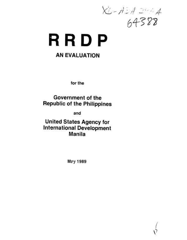 RRDP : an evaluation for the Government of the Republic of the Philippines and the United States Agency for International Development/Manila