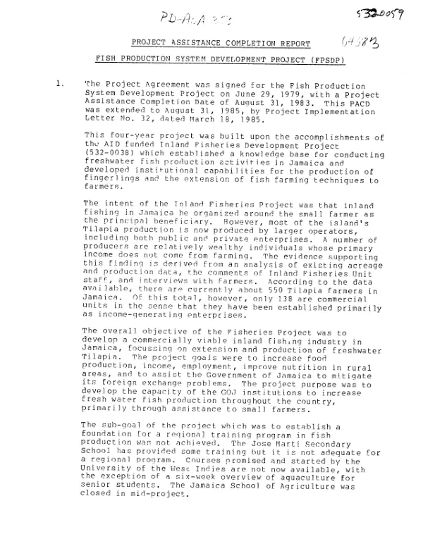 Project assistance completion report : fish production system development project (FPSDP)