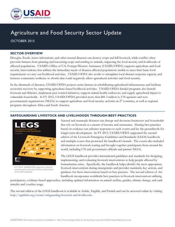 Agriculture and food security sector update