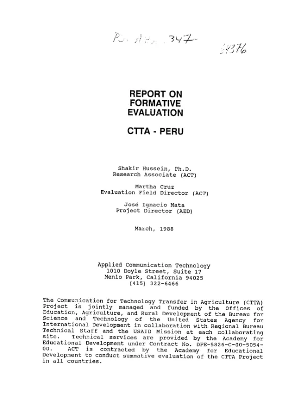 Report on formative evaluation, CTTA - Peru