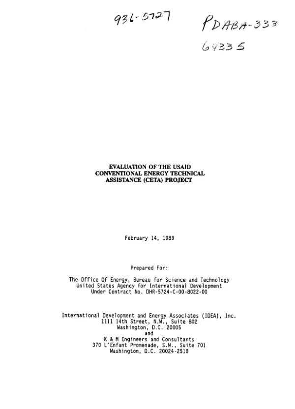 Evaluation of the USAID conventional energy technical assistance (CETA) project