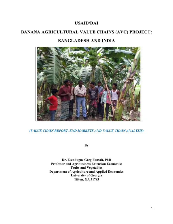 USAID/DAI banana agricultural value chains (AVC) project : Bangladesh And India : value chain report, end markets and value chain analysis