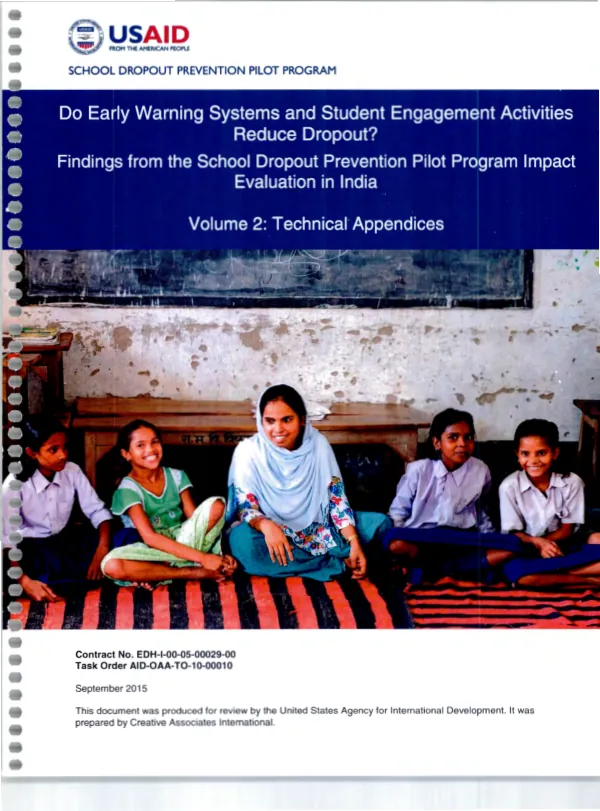 Do early warning systems and student engagement activities reduce dropout? findings from the School Dropout Prevention Pilot program impact evaluation in India, volume 2 : technical appendices