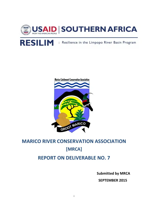 Marico river conservation association (MRCA) : report on deliverable no. 7