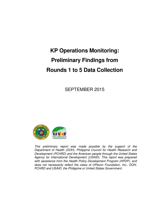 KP operations monitoring : preliminary findings from rounds 1 to 5 : data collection
