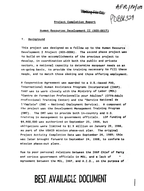 Project completion report : human resources development II, 603-0017