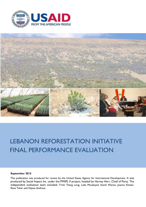 Lebanon reforestation initiative final evaluation report