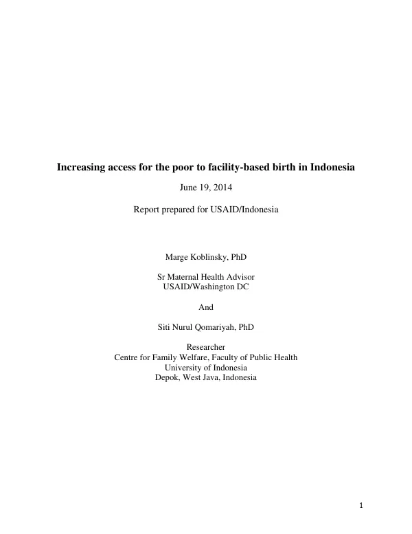 Increasing access for the poor to facility-based birth in Indonesia
