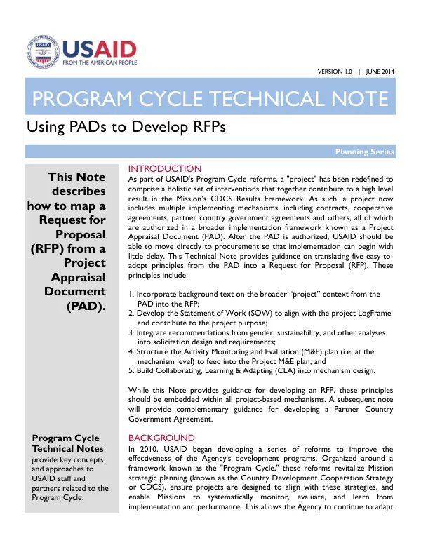 Using PADs to devleopment RFPs