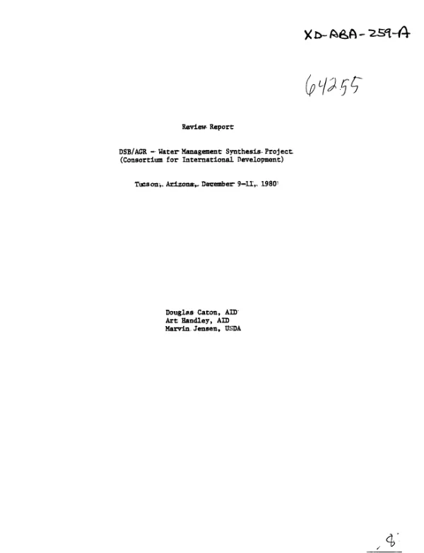 Review report : DSB/AGR - water management synthesis project (Consortium for International Development), Tucson, Arizona, December 9-11, 1980