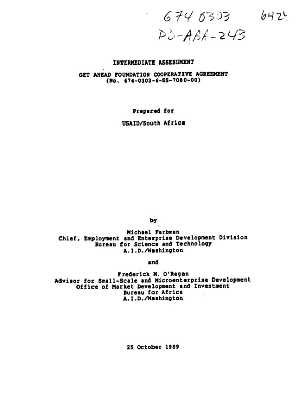 Intermediate assessment : Get Ahead Foundation cooperative agreement no. 674-0303-6-SS-7080-00