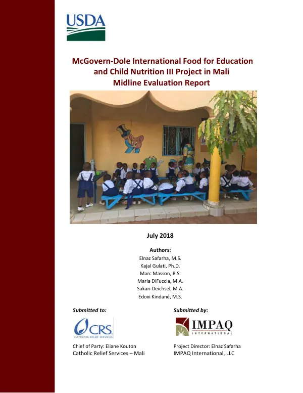 [USDA FY 2015] Mc-Govern Dole International food for education and child nutrition III project in Mali : midline evaluation report