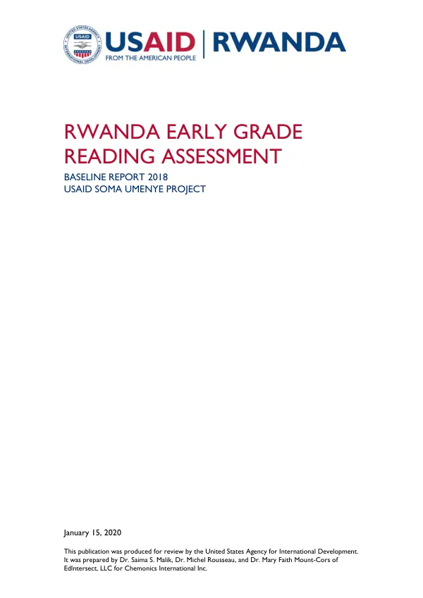 Rwanda early grade reading assessment : baseline report 2018 USAID soma umenye project