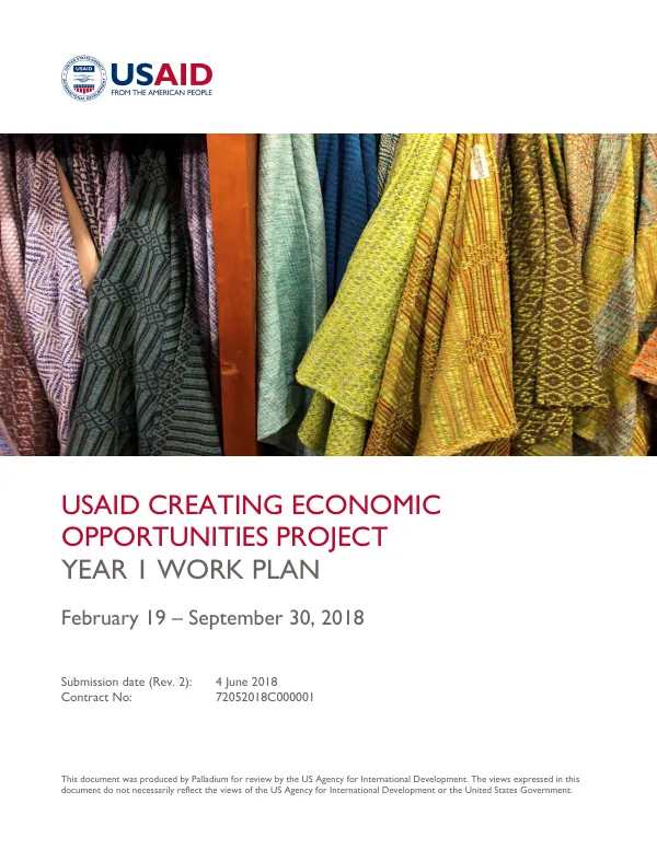 USAID creating economic opportunities project : year 1 work plan, February 19 - September 30, 2018