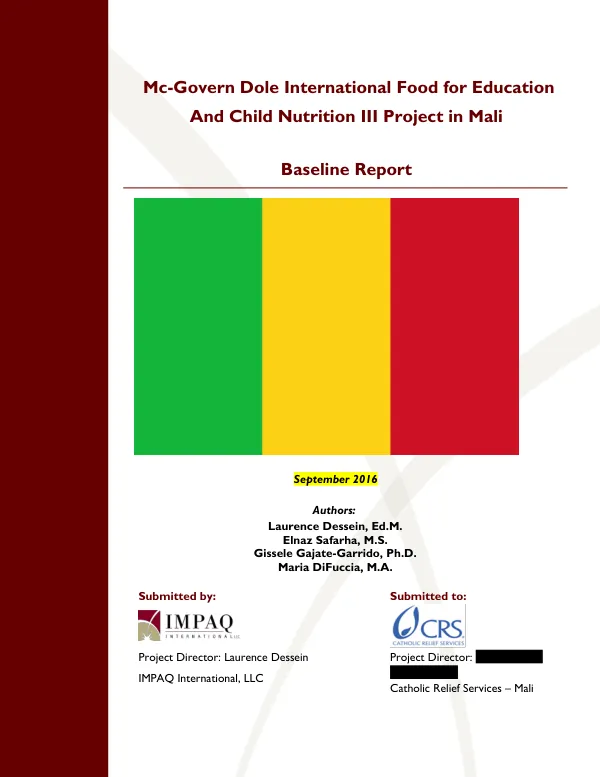 [USDA FY 2015] Mc-Govern Dole International food for education and child nutrition III project in Mali : baseline report