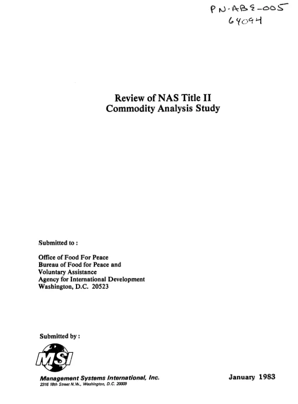 Review of NAS title II commodity analysis study