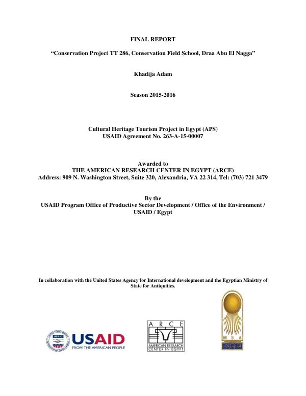 Final report : conservation project TT286, conservation field school, Draa Abu El Nagga : season 2015-2016