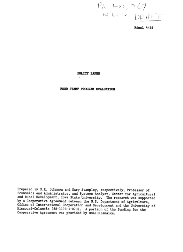 Food stamp program evaluation