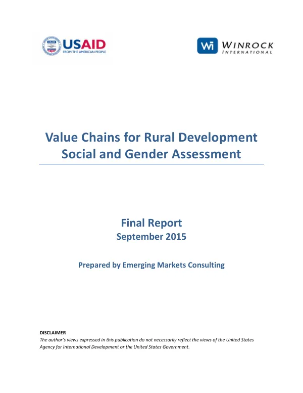 Value chains for rural development social and gender assessment : final report