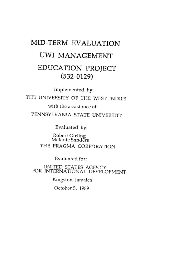 Mid-term evaluation : UWI management education project (532-0129)