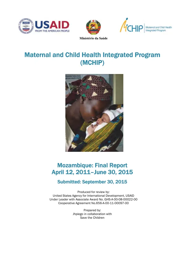 Maternal and child health integrated program (MCHIP) : Mozambique : final report April 12, 2011-June 30, 2015