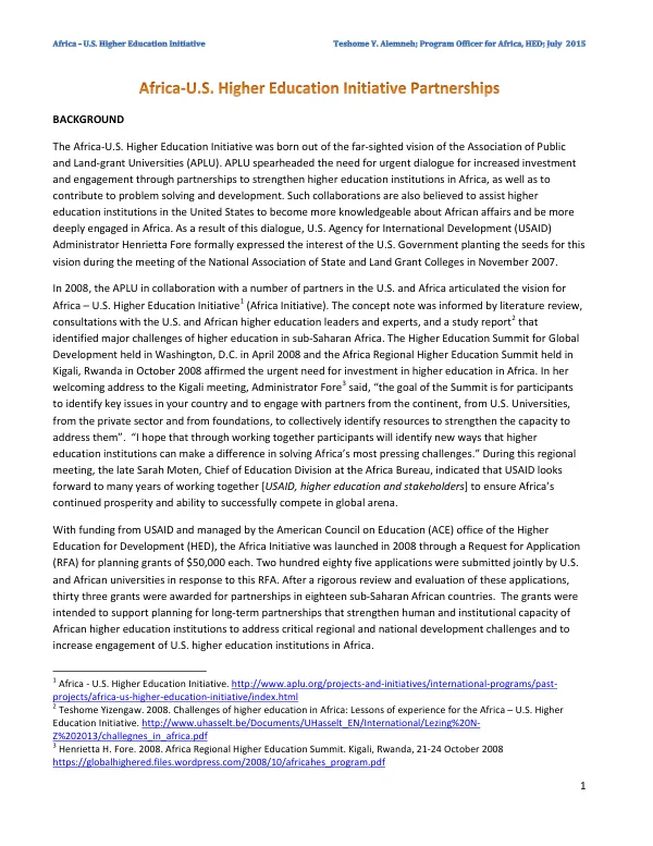 Africa-U.S. higher education initiative partnerships