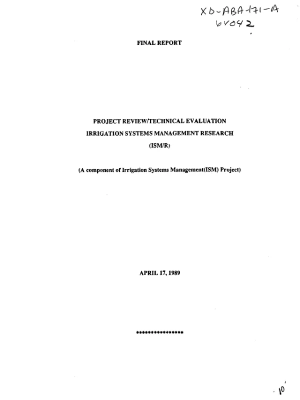 Final report : project review/technical evaluation irrigation systems management research (ISM/R)